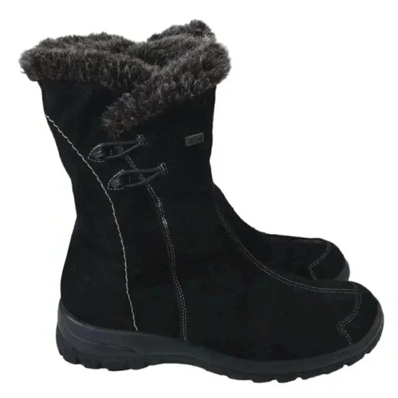 Rieker Suede Winter  Ankle Boots Lined Genuine Leather Black Size 38 - Picture 2 of 12